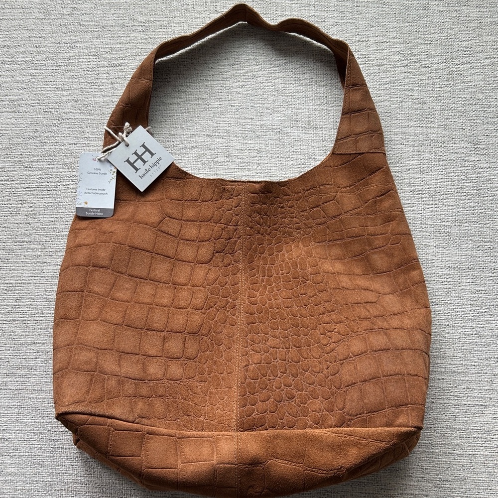 🎉🥳Host Pick!!! Haute Hippie Tan brown Camel Textured Festival Suede Hobo Bag NWT